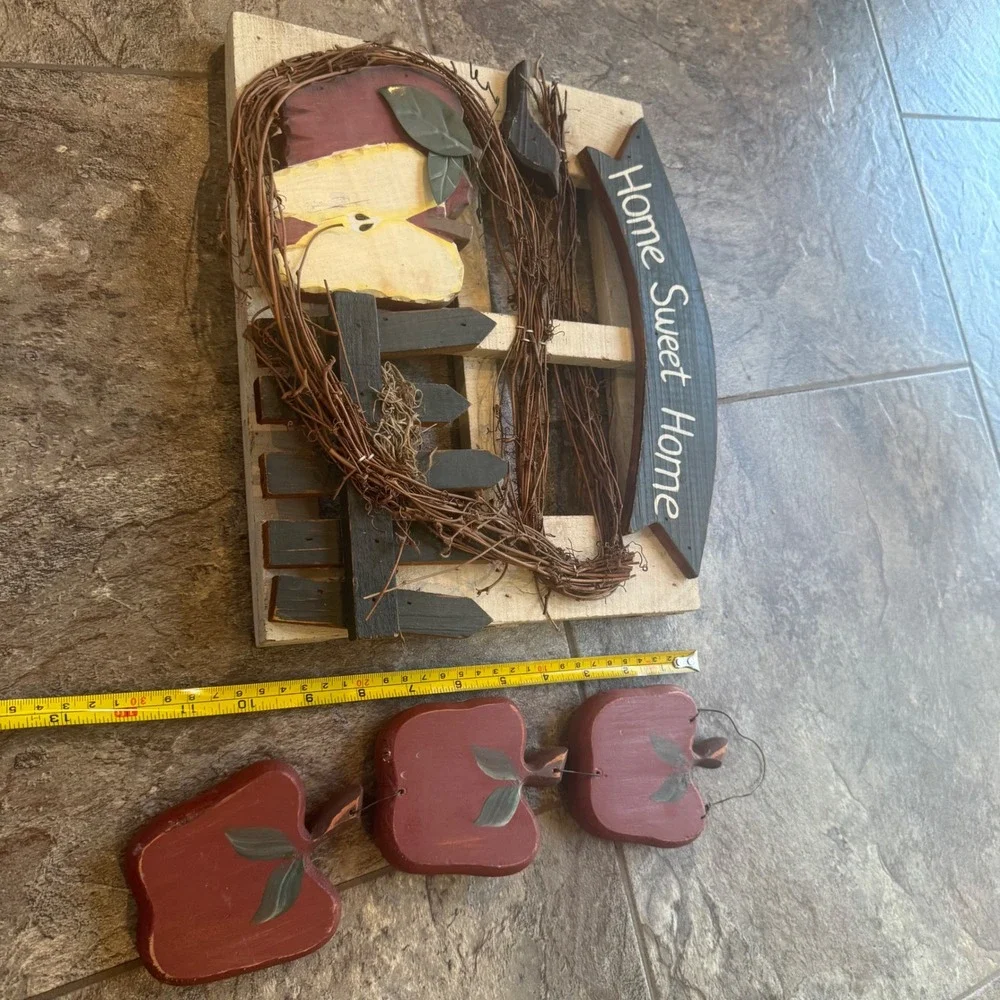Rustic Country Farmhouse Home Sweet Home Wood Wall Decor Set Apples Kitchen Lot